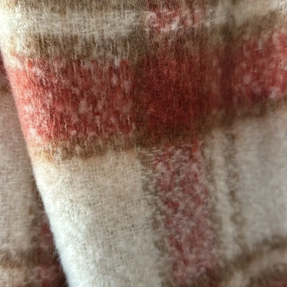 29 Palms Plaid Fringe Scarf muted red orange blanket scarf NWT